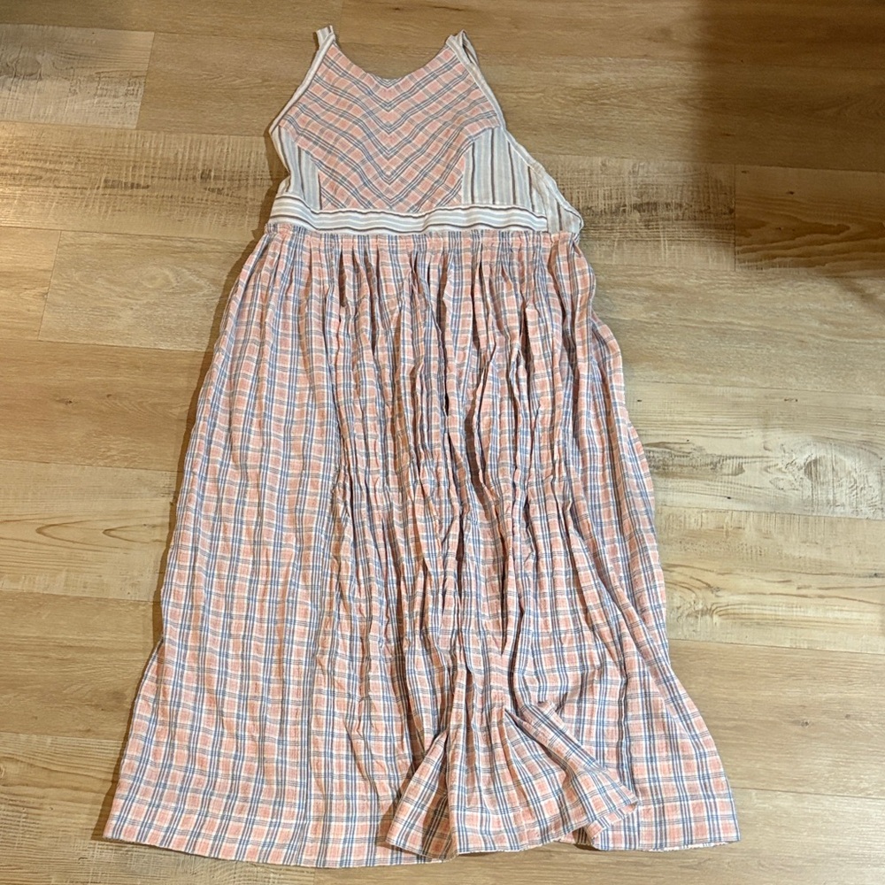 Free People Pink and White Plaid Apron Dress Size Medium